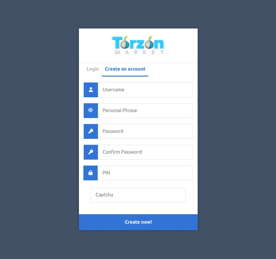 Torzon Market Secure Registration UI