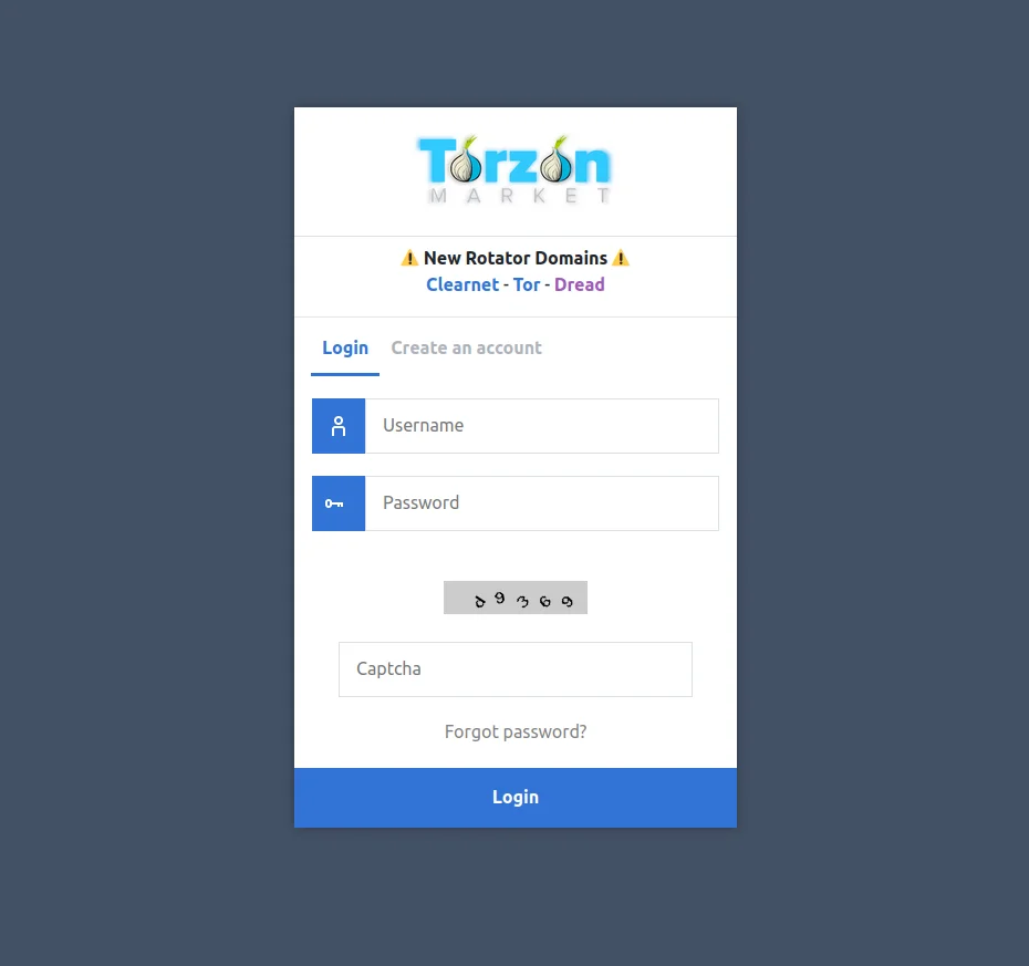 Torzon Market Multi-factor login screen